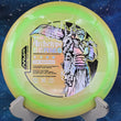 Load image into Gallery viewer, Top view of a Lime-Yellow Swirl Streamline Engine Eagle McMahon Team Series "The Warrior" distance driver in Neutron plastic, featuring a Matte White, Silver Holo, and Black 3-foil Special Edition stamp, 174g, 10/10 condition.

