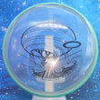 Load image into Gallery viewer, Teal Swirl Rim and Clear Particle Proton Plastic Axiom Paradox Circuit Challenge - 177g - Black Stamp.

