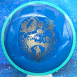 Load image into Gallery viewer, Teal Swirl Rim and Dark Blue Neutron Plastic Axiom Simon Line Bokeh Unearthed Stamp - 173g - Dark Stars Stamp.
