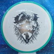 Load image into Gallery viewer, Teal Swirl Rim and White Neutron Plastic Axiom Simon Line Bokeh Unearthed Stamp - 173g - Dark Stars Stamp.
