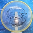 Load image into Gallery viewer, Yellow Swirl Rim and Clear Particle Proton Plastic Axiom Paradox Circuit Challenge - 176g - Black Stamp.
